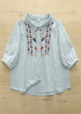 Embroidered Flower Double-layered Cotton Boho Shirt